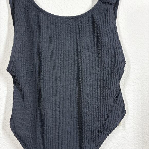 Aerie Size XS Crinkle Birthday Scoop Cheekiest One Piece Swimsuit Black Knit - Picture 7 of 9